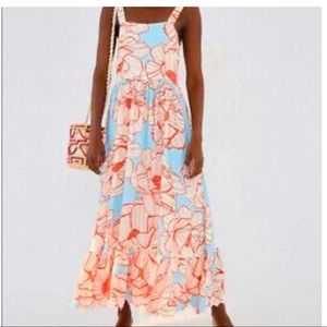 Farm Rio light blue multicolored sleeveless floral ruffled maxi dress size small